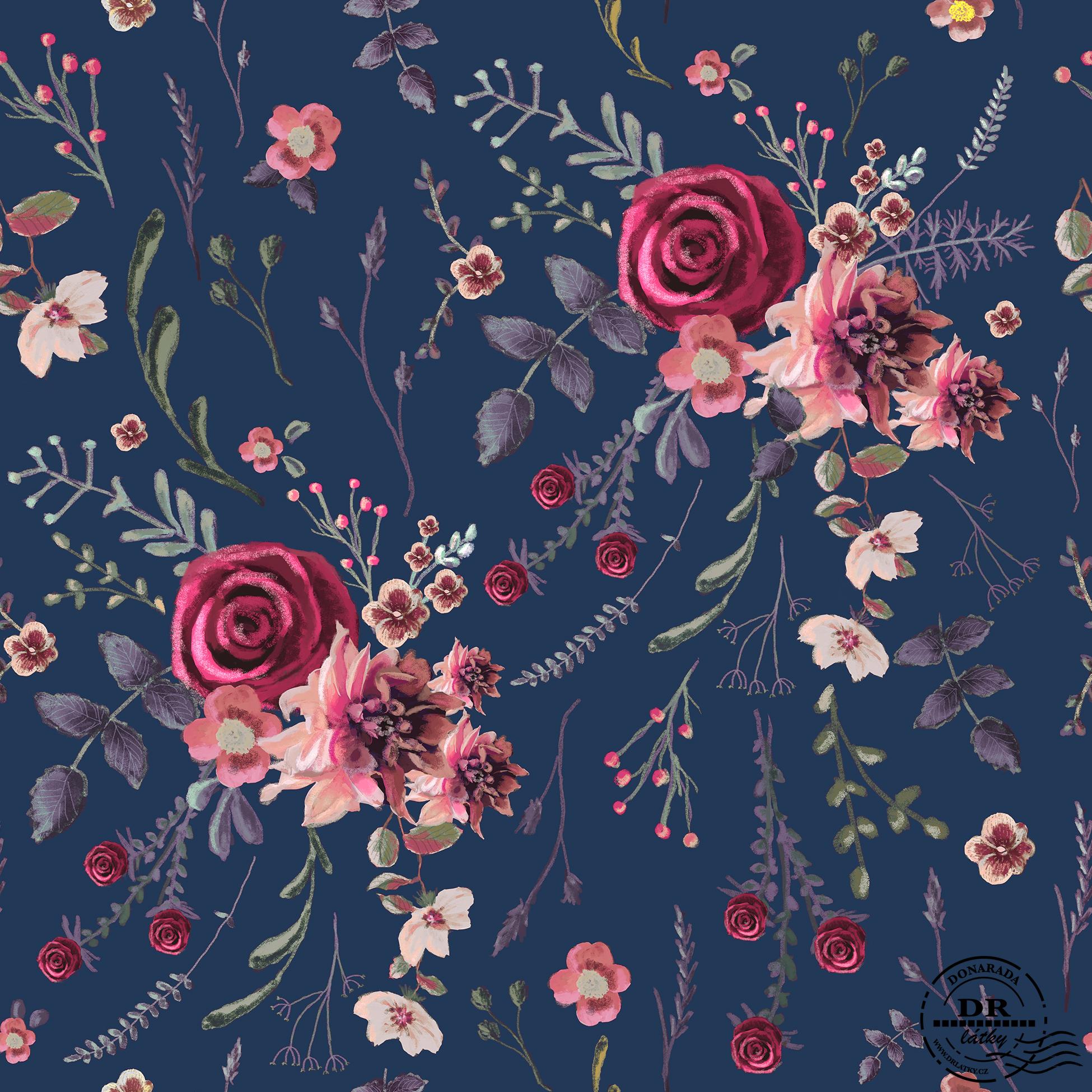 TEPLÁKOVINA RUŽIČKY NA MODRÉ 